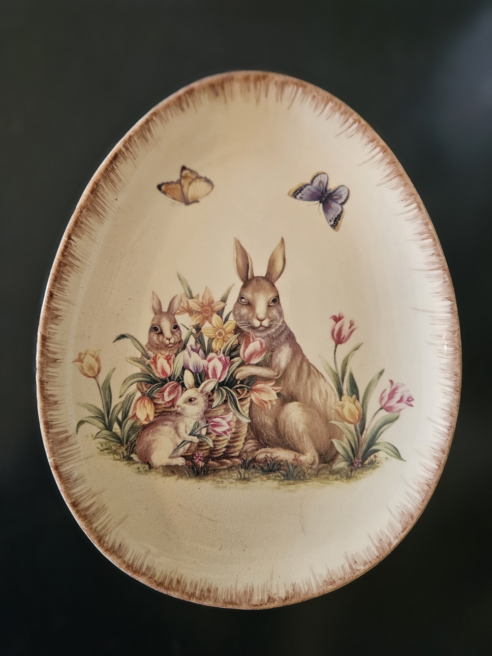 Cracker Barrel Easter Treasures 7.5" Easter Egg Plate Bunny Rabbit Flower Basket